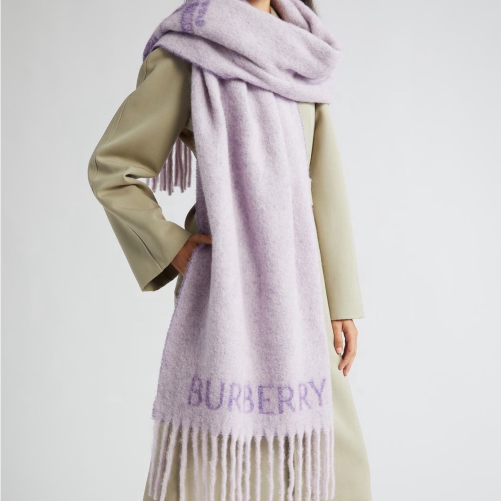 Burberry Lavender Ombre Logo Fringe Scarf